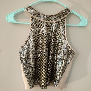 Festive sequin black silver gold crop top size s